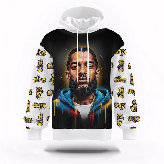 Nipsey Hussle Golden Portrait Hoodie Graffiti Street Style, Rapper 3D Hoodie, Rap Legends Hoodie