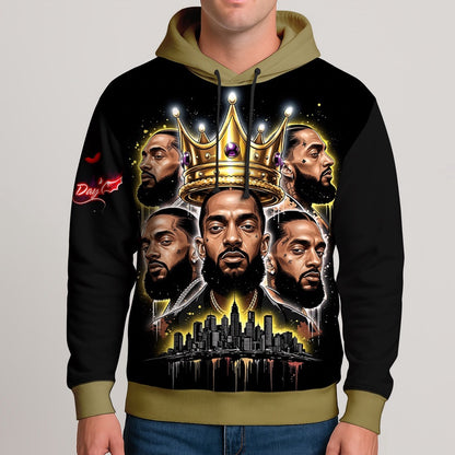 Nipsey Hussle King Tribute Hoodie Crown Legacy Edition, Rapper 3D Hoodie, Rap Legends Hoodie