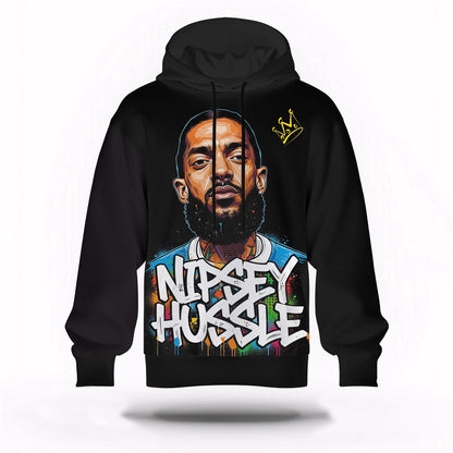 Nipsey Hussle Street Portrait Hoodie Classic Rap Legend Look, Rapper 3D Hoodie, Rap Legends Hoodie