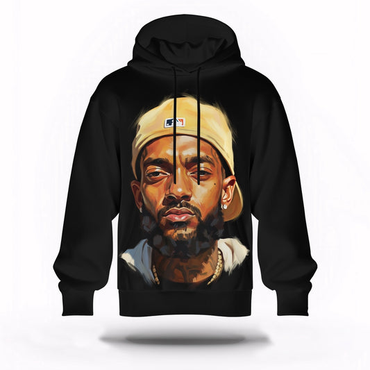Nipsey Hussle White Cap Portrait Hoodie Classic Rap Style, Rapper 3D Hoodie, Rap Legends Hoodie
