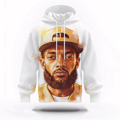 Nipsey Hussle White Hoodie Clean Portrait Edition Urban Style, Rapper 3D Hoodie, Rap Legends Hoodie
