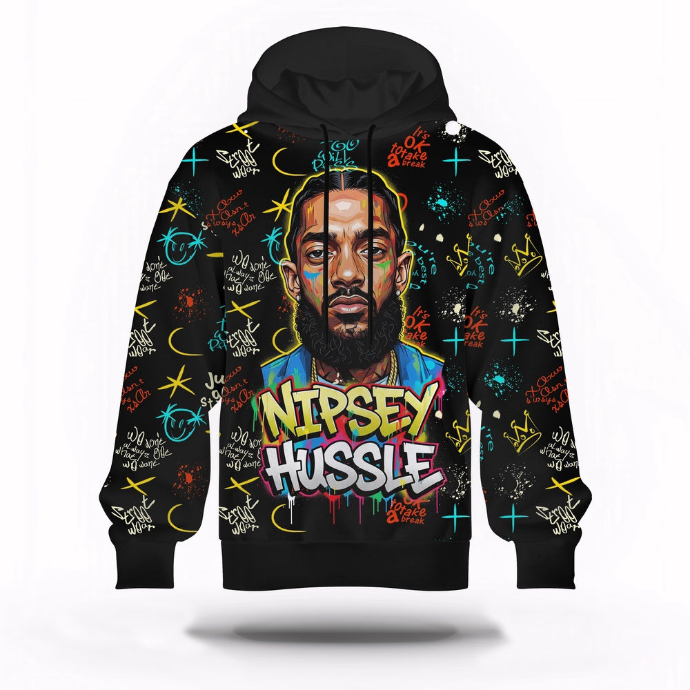 Nipsey Hussle Abstract Graffiti Hoodie Urban Hip Hop Style, Rapper 3D Hoodie, Rap Legends Hoodie