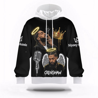 Nipsey Hussle Crenshaw Angel Hoodie Crown and Halo Tribute, Rapper 3D Hoodie, Rap Legends Hoodie