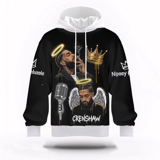 Nipsey Hussle Crenshaw Angel Hoodie Crown and Halo Tribute, Rapper 3D Hoodie, Rap Legends Hoodie