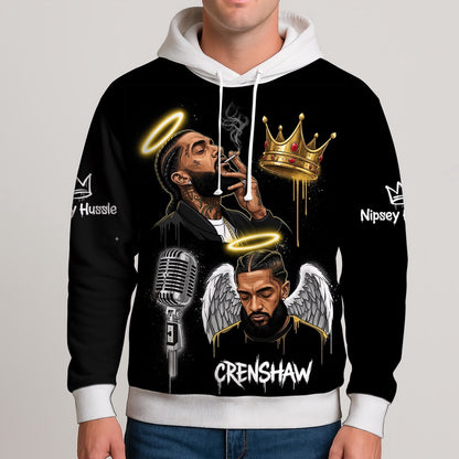 Nipsey Hussle Crenshaw Angel Hoodie Crown and Halo Tribute, Rapper 3D Hoodie, Rap Legends Hoodie