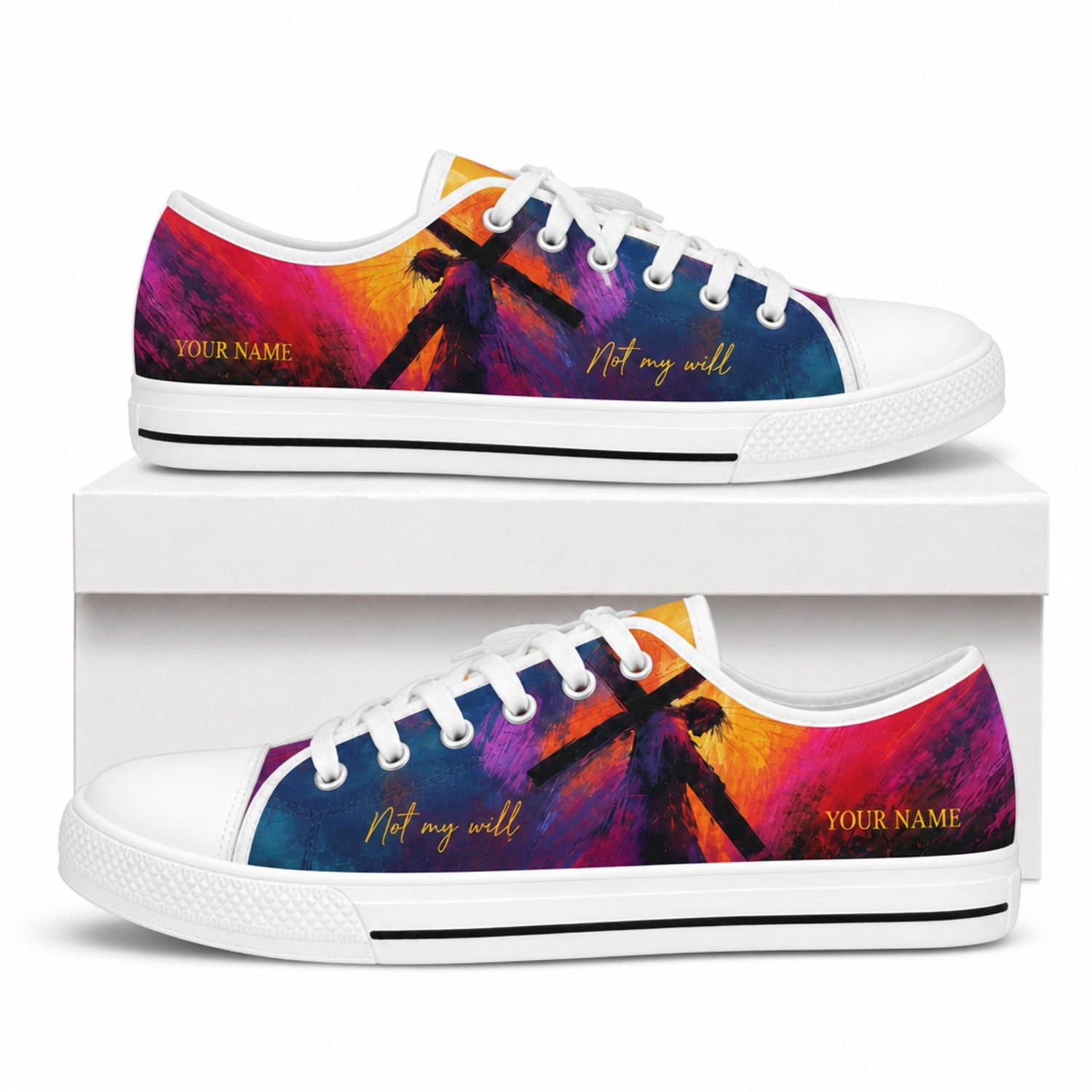 Not My Will Cross Artistic Personalized Low Top Shoes box white  