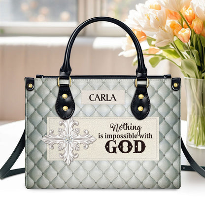 Nothing Is Impossible With God Personalized Leather Handbag - Jesus Handbag