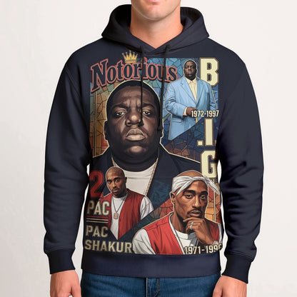 Notorious BIG Biggie Portrait Hoodie, Rapper 3D Hoodie, Rap Legends Hoodie