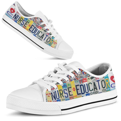Nurse Educator License Plates Low Top Shoes, Teacher Shoes, Low Top Sneakers