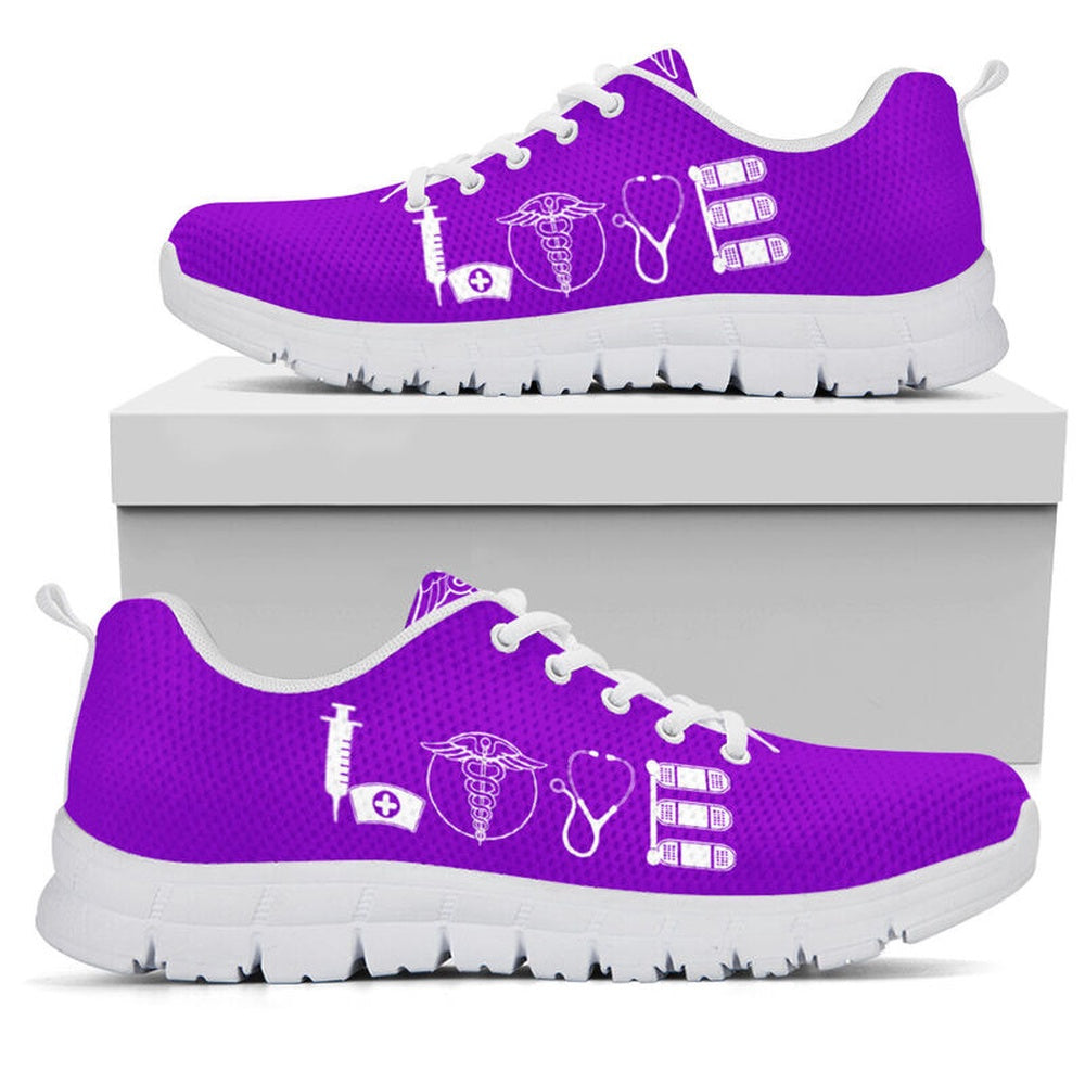 Nurse Sneaker, Nurse Love All Purple Sneakers Shoes, Best Shoes For Nurses