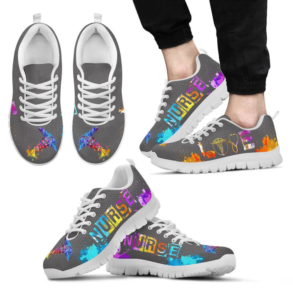 Nurse Sneaker, Nurse Love Art Grey Sneakers Shoes, Best Shoes For Nurses