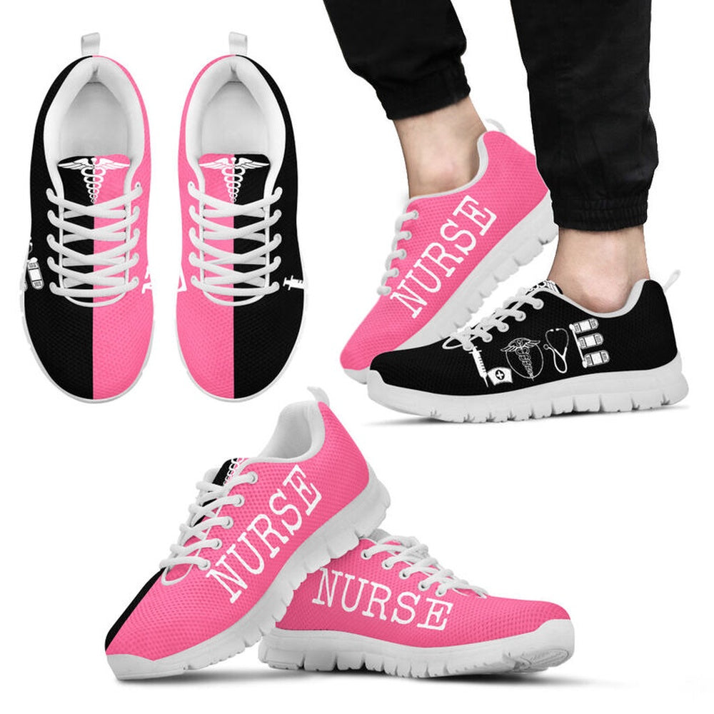 Nurse Sneaker, Nurse Love Black Pink Sneakers Shoes, Best Shoes For Nurses