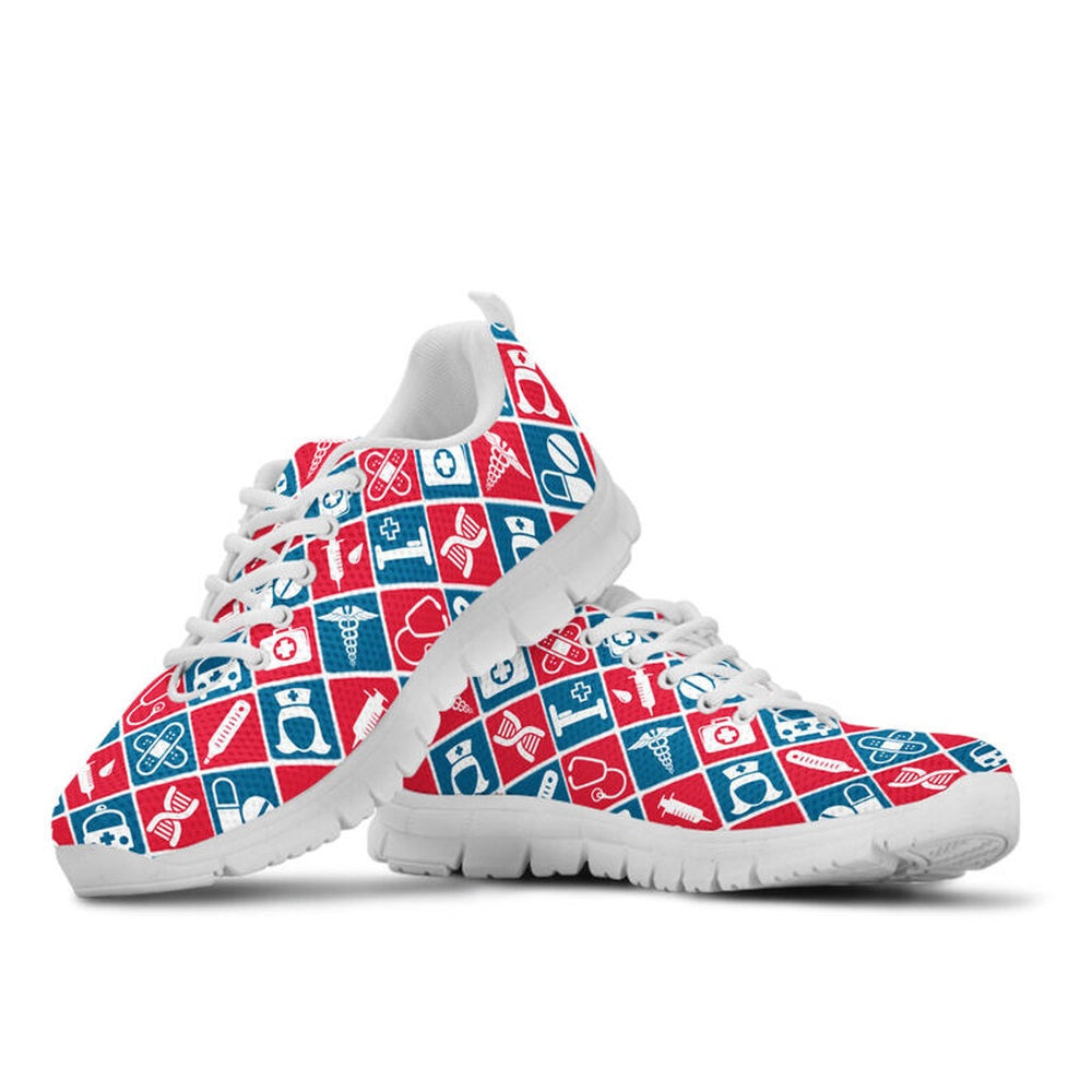 Nurse Sneaker, Nurse Pattern Red Blue Shoes Sneakers Shoes, Best Shoes For Nurses