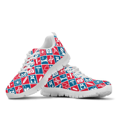 Nurse Sneaker, Nurse Pattern Red Blue Shoes Sneakers Shoes, Best Shoes For Nurses