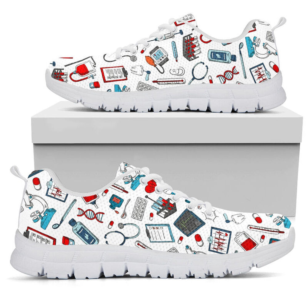 Nurse Sneaker, Nurse Pattern White Sneakers Shoes, Best Shoes For Nurses
