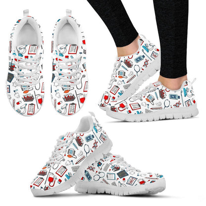 Nurse Sneaker, Nurse Pattern White Sneakers Shoes, Best Shoes For Nurses