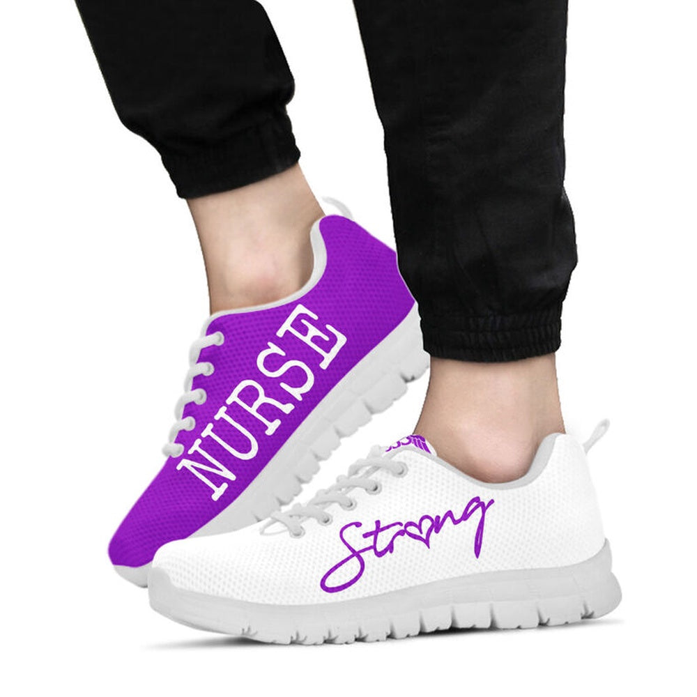 Nurse Sneaker, Nurse Strong Purple White Sneakers Shoes, Best Shoes For Nurses
