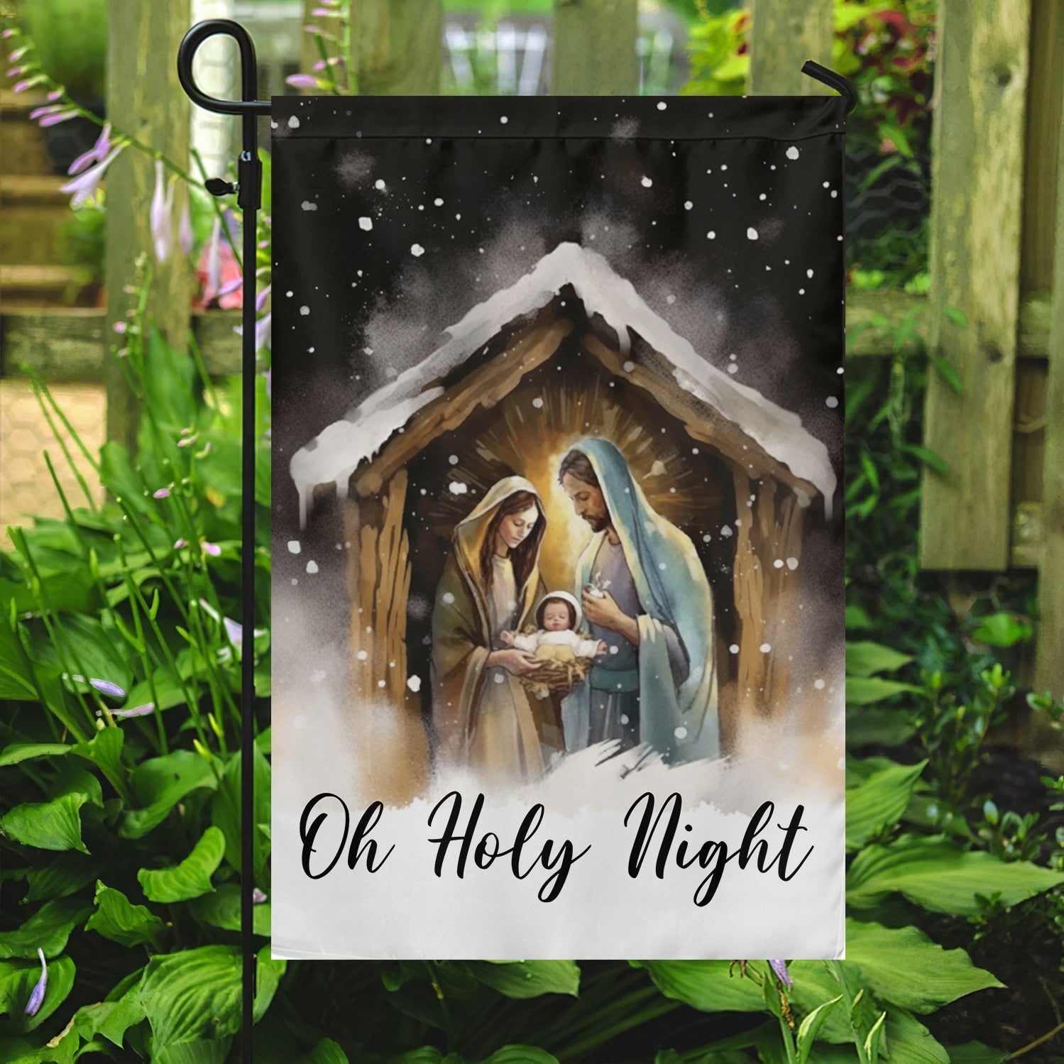 Oh Holy Night A Celebration Of God's Love Christmas Garden Flag - Christian House Flag
