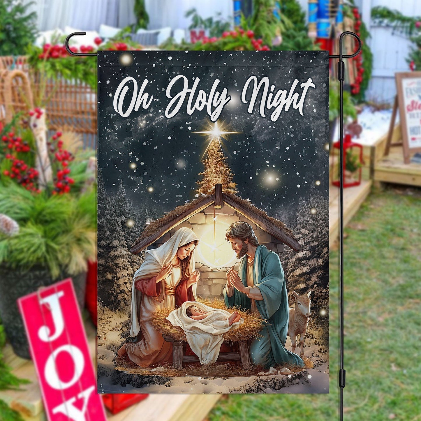 Oh Holy Night A Celebration Of God's Love Christmas Nativity Christians Xmas Garden Flag - Christian House Flag