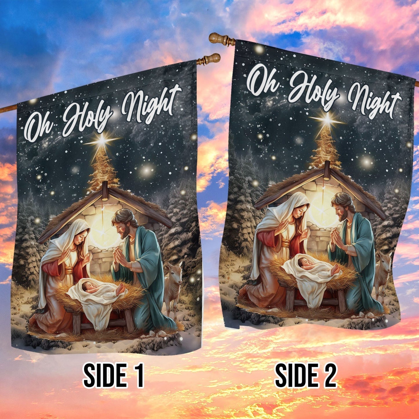 Oh Holy Night A Celebration Of God's Love Christmas Nativity Christians Xmas Garden Flag - Christian House Flag