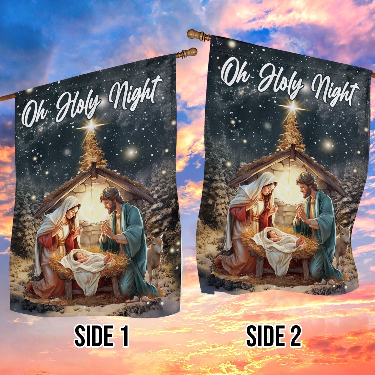 Oh Holy Night A Celebration Of God's Love Christmas Nativity Christians Xmas Garden Flag - Christian House Flag