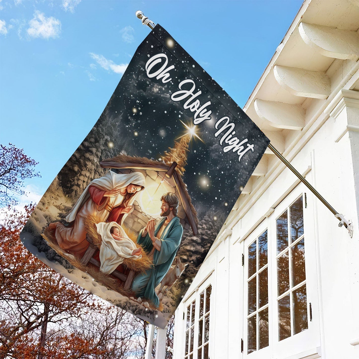 Oh Holy Night A Celebration Of God's Love Christmas Nativity Christians Xmas Garden Flag - Christian House Flag