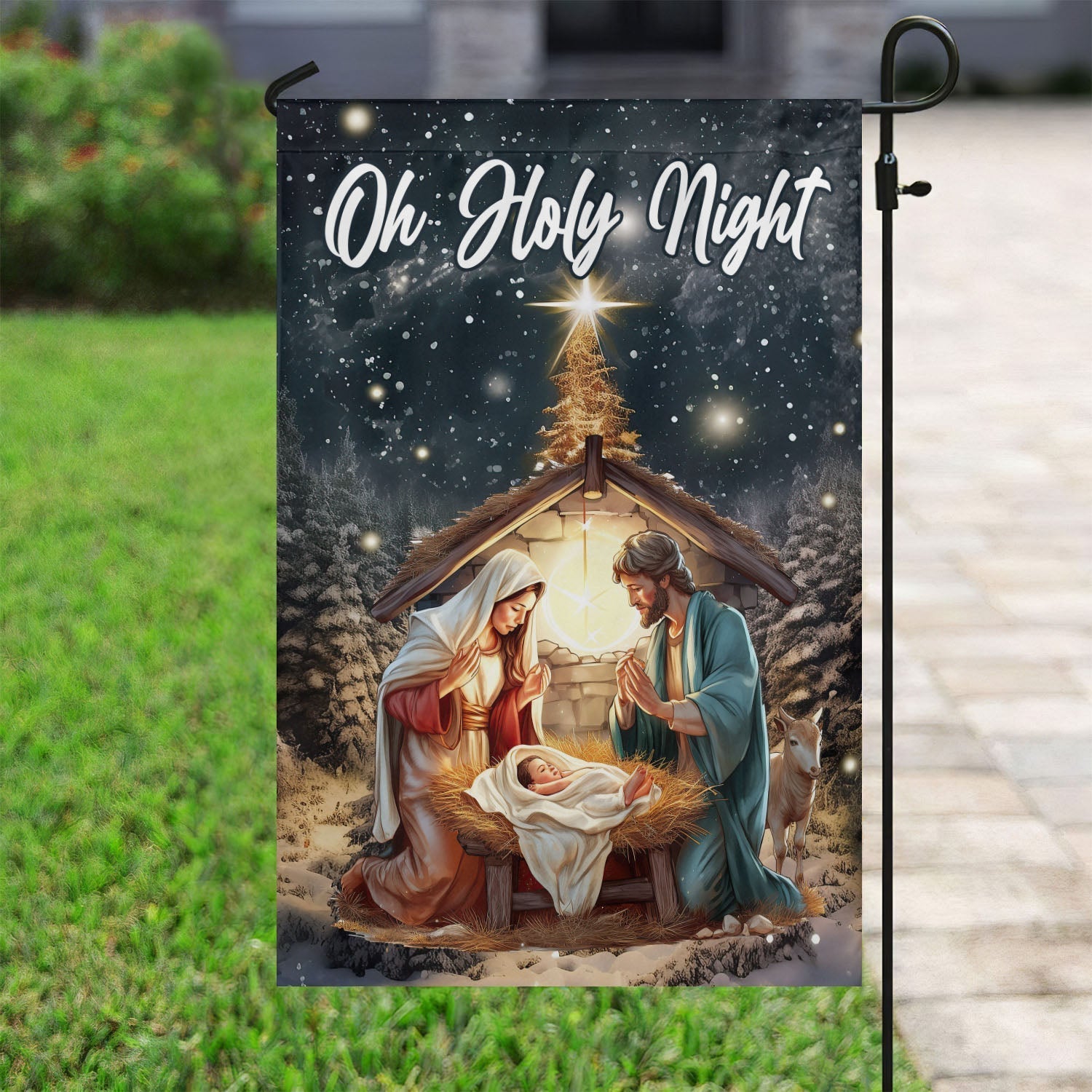 Oh Holy Night A Celebration Of God's Love Christmas Nativity Christians Xmas Garden Flag - Christian House Flag