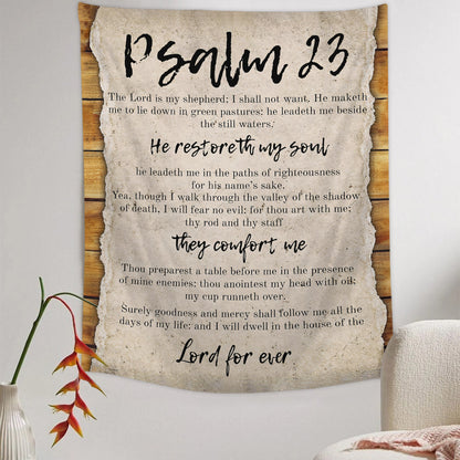 On A Scroll & Psalm 23 The Lord Is My Shepherd Canvas Wall Art Tapestry - Christian Tapestry - Bible Verse Tapestry