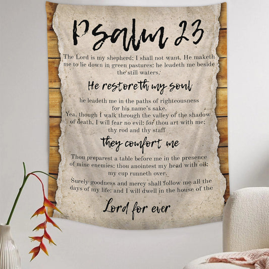 On A Scroll & Psalm 23 The Lord Is My Shepherd Canvas Wall Art Tapestry - Christian Tapestry - Bible Verse Tapestry