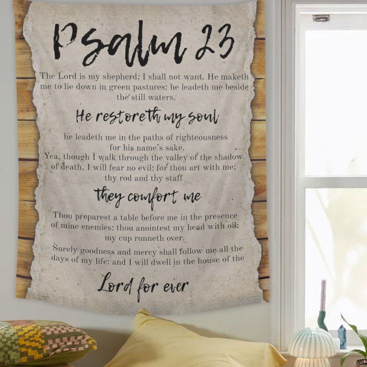 On A Scroll & Psalm 23 The Lord Is My Shepherd Canvas Wall Art Tapestry - Christian Tapestry - Bible Verse Tapestry