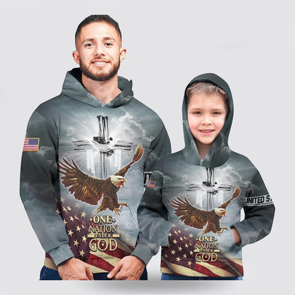 One Nation Under God American Flag With Jesus Cross 3d Hoodies For Women Men - Christian Apparel Hoodies