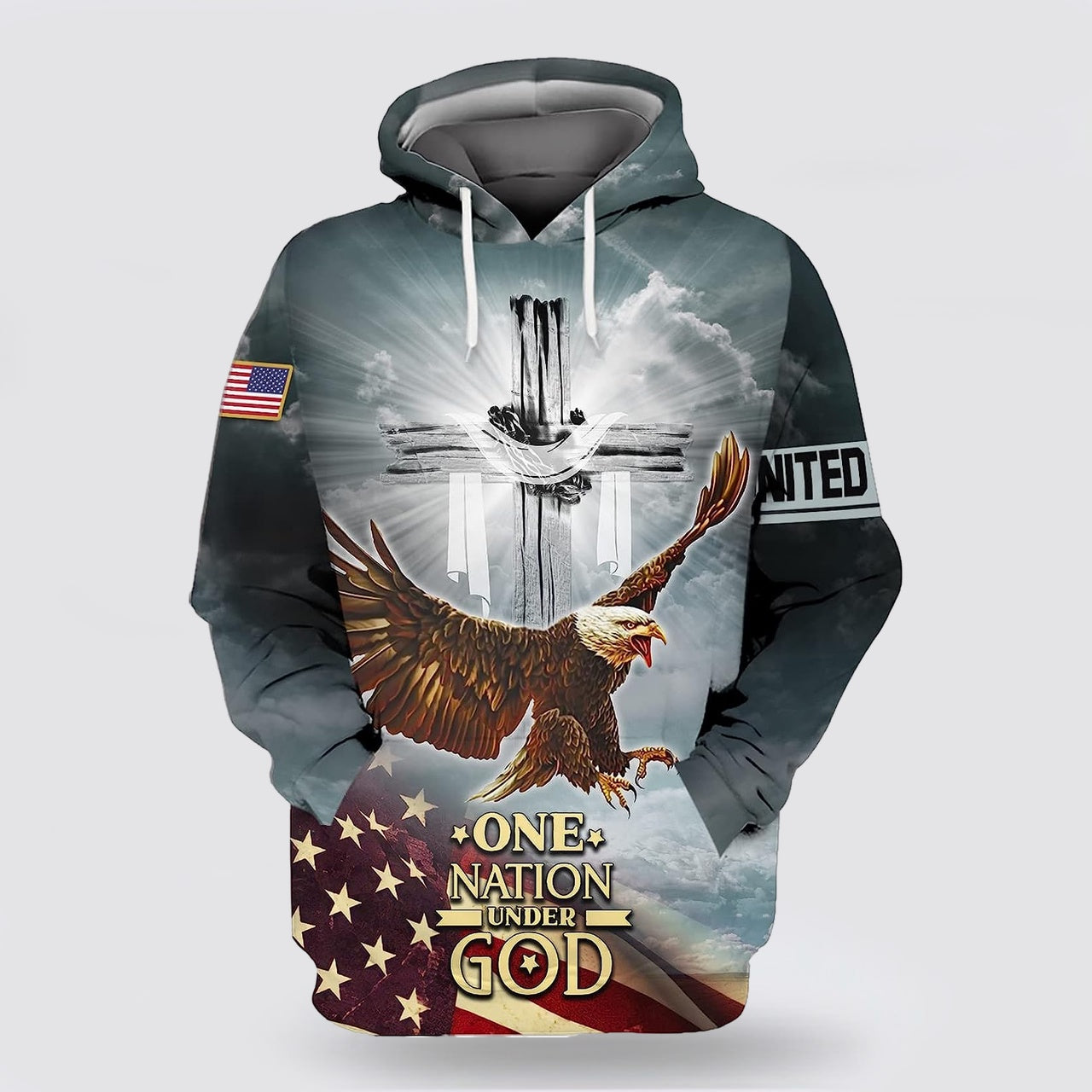 One Nation Under God American Flag With Jesus Cross 3d Hoodies For Women Men - Christian Apparel Hoodies