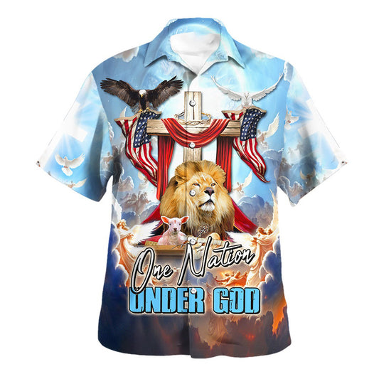 One Nation Under God American Eagle Lion Lamb Hawaiian Shirt For Men And Women - Religion Hawaiian Shirts