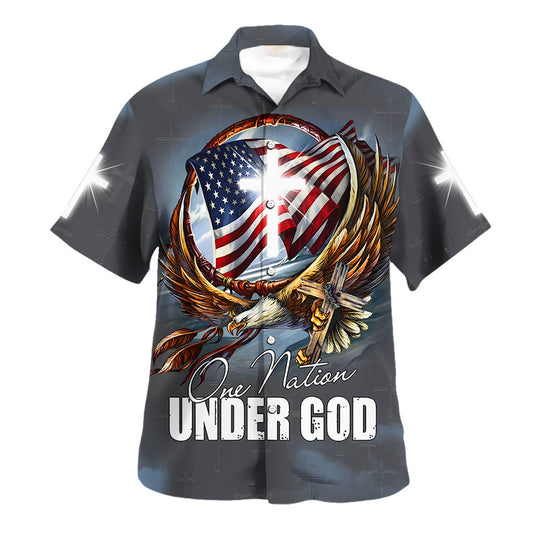 One Nation Under God American Flag Eagle Hawaiian Shirt For Men And Women - Religion Hawaiian Shirts