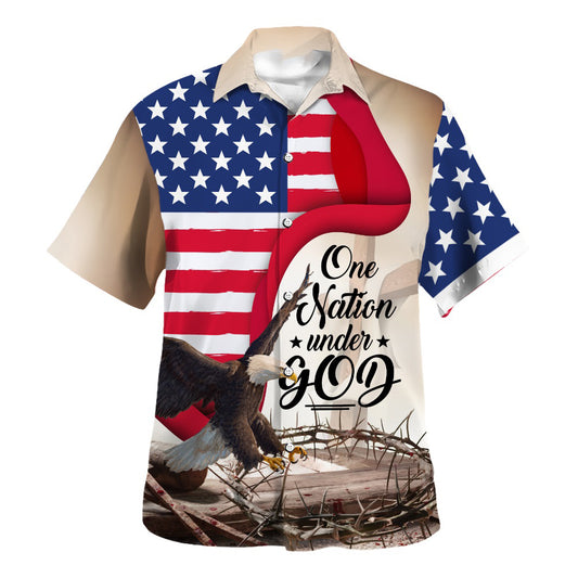 One Nation Under God Eagle Crown Of Thorn Hawaiian Shirt For Men And Women - Religion Hawaiian Shirts