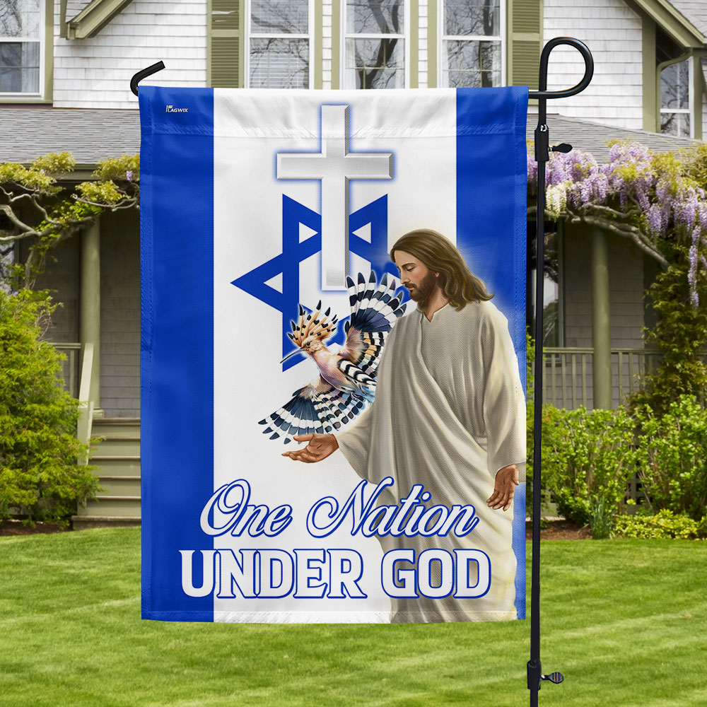 One Nation Under God Israel Jesus Christ Hoopoes Bird - Religious House Flags