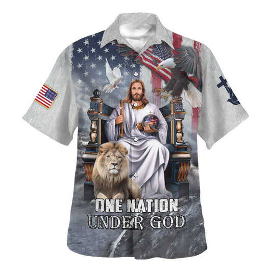 One Nation Under God Jesus And The Lion Hawaiian Shirt For Men And Women - Religion Hawaiian Shirts