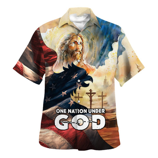 One Nation Under God Jesus On The Cross Hawaiian Shirt For Men And Women - Religion Hawaiian Shirts