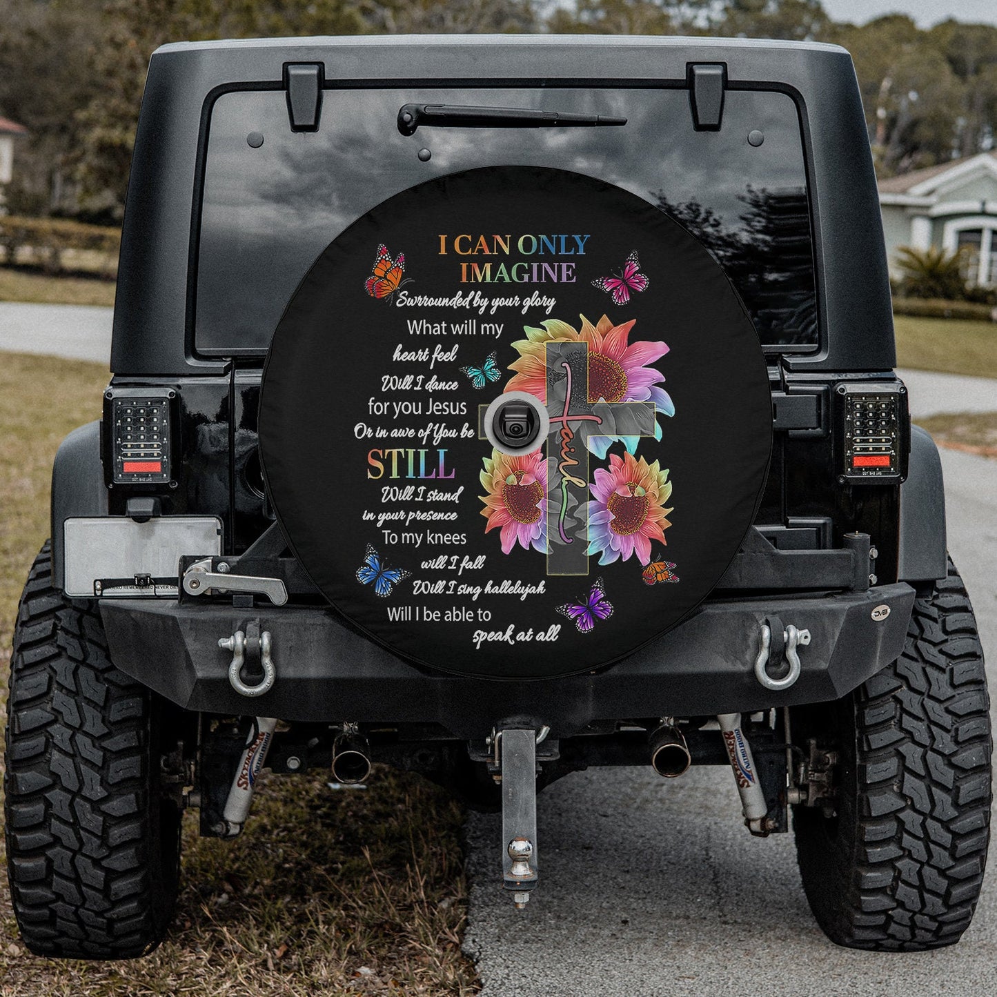 Only Imagine Faith Butterfly Jesus Christian Bible Verse God Spare Tire Cover - Bible Verse Tire Cover