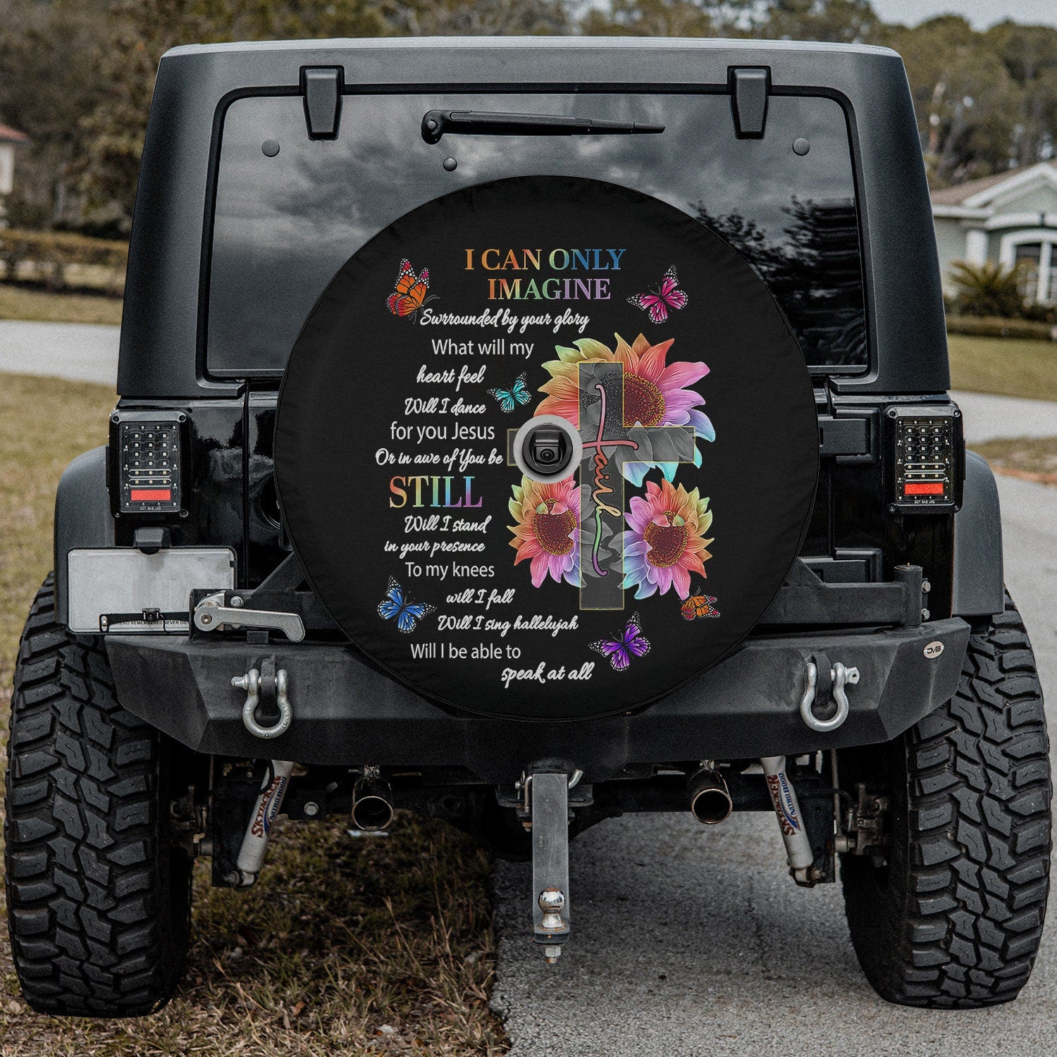 Only Imagine Faith Butterfly Jesus Christian Bible Verse God Spare Tire Cover - Bible Verse Tire Cover