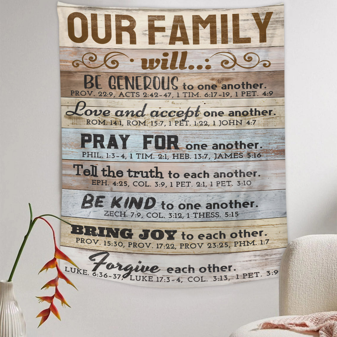 Our Family Bible Verses Religious Tapestries - Christian Wall Tapestry Decor