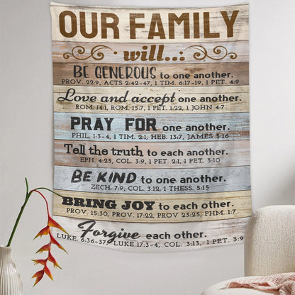 Our Family Bible Verses Religious Tapestries - Christian Wall Tapestry Decor