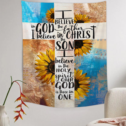 Our God Is Three In One Sunflower Tapestry - Christian Tapestry - Bible Verse Tapestry