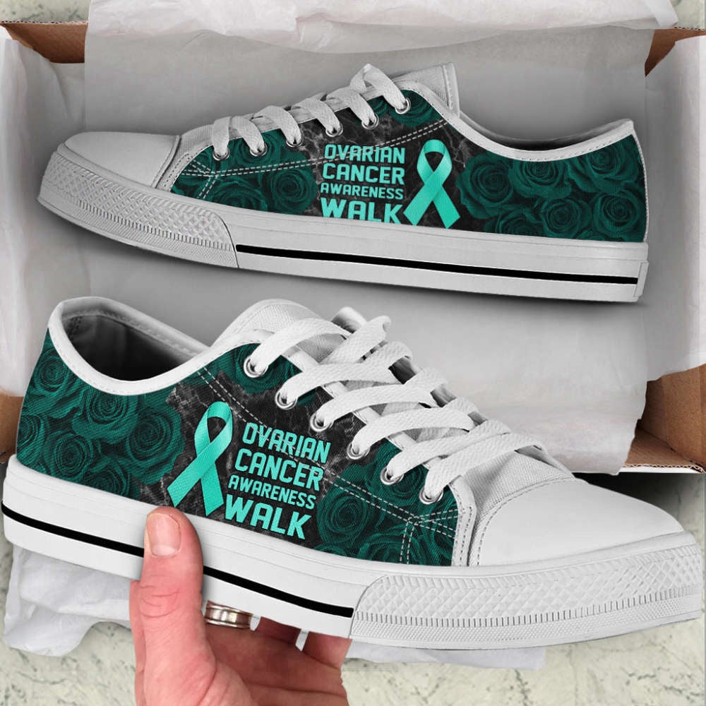 Ovarian Cancer Shoes Awareness Walk Low Top Shoes Canvas Shoes, Breast Cancer Awareness Shoes