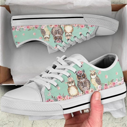 Owl Flower Watercolor Low Top Shoes, Animal Print Canvas Shoes, Print On Canvas Shoes