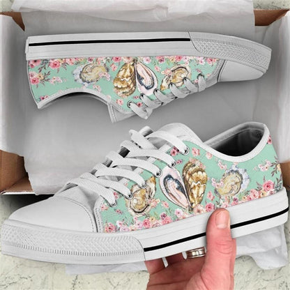 Oyster Flower Watercolor Low Top Shoes, Low Top Sneaker, Low Top Canvas Shoes