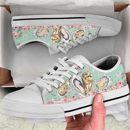 Oyster Flower Watercolor Low Top Shoes, Low Top Sneaker, Low Top Canvas Shoes
