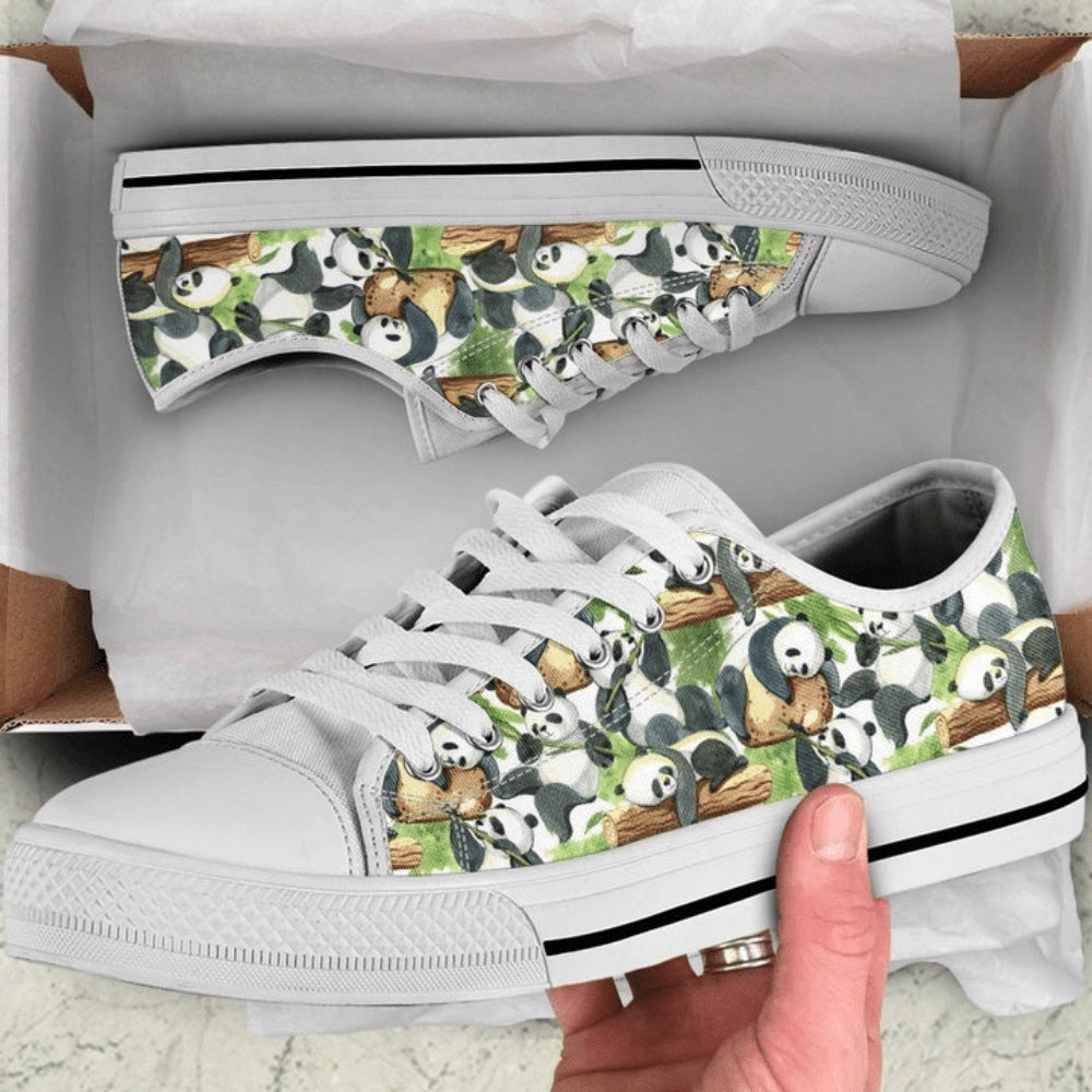 Panda Pattern Low Top Shoes Sneaker, Animal Print Canvas Shoes, Print On Canvas Shoes