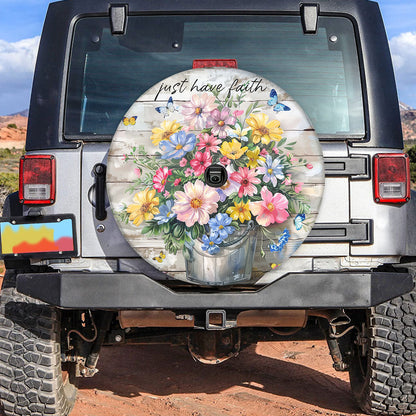 Pansies Blooming Butterfly Just Have Faith God Spare Tire Cover - Christian Tire Cover