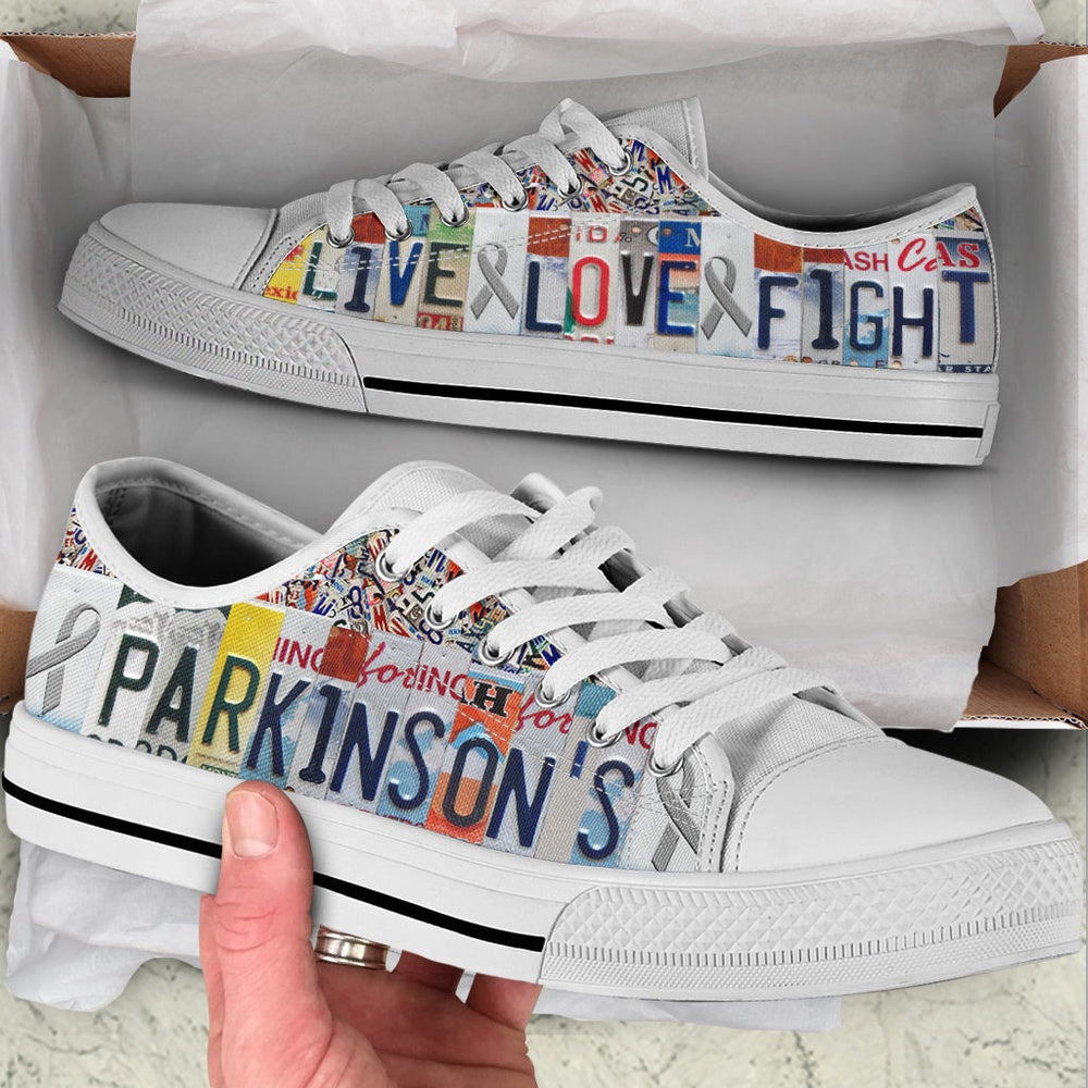 Parkinson's Shoes Live Love Fight License Plates Low Top Shoes Malalan, Breast Cancer Awareness Shoes